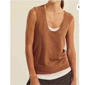 BROCHU WALKER Loreen Layered Tank in Porcini Combo Linen Blend Size Small